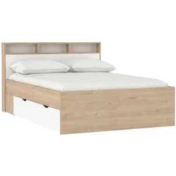 Stauraumbett ANDAS "Ikast Bett, Bettgestell, Stauraum, Aufbewahrung", weiß (jackson hickory, weiß), B:149,8cm H:96,8cm L:216cm, Betten, Liegefläche 140x200 cm, 2 Schubladen