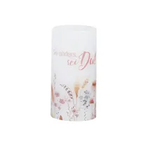 MARELIDA LED Kerze mit Zitat Blumen Motiv Echtwachs flackernd H:15cm Batterie weiß