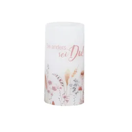 MARELIDA LED Kerze mit Zitat Blumen Motiv Echtwachs flackernd H:15cm Batterie weiß