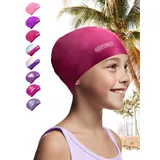 KIDVERSE Badekappe Kinder Lange Haare - Schwimmhaube Kinder mit Anti-Rutsch-Noppen - Badekappen für Schwimmer mit UV Schutz - Schwimmhaube Mädchen - Badehauben für Lange & voluminöse Haare