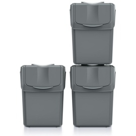 Prosperplast Sortibox Mülleimer zum Mülltrennung Recycling Mülltrennbehälter Set 3x20L grau