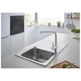 Grohe K500 Edelstahlspüle mit Abtropffläche, (langlebige Oberfläche, Schnellbefestigungssystem, Satin Finish), Edelstahl