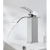 FAOKZE Waschtischarmatur,Wasserhahn Bad,Wasserhahn für Waschbecken, Badezimmer Wasserfall Armatur in Chrom, geeignet für kaltes und heißes Wasser, mit ansprechendem Design