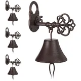 Relaxdays 4 x Türglocke Gusseisen, Schlüssel Dunkelbraun