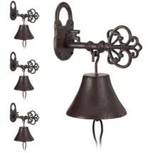 Relaxdays 4 x Türglocke Gusseisen, Schlüssel Dunkelbraun