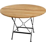 Zebra  Gartentisch Florence, Schwarz, Teak, Holz, Metall, Teakholz, massiv, rund, X-Form, 115x75x115 cm, klappbar, Gartenmöbel, Gartentische, Klapptische