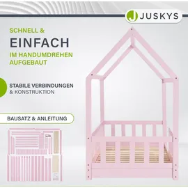 Juskys Kinderbett Marli 90 x 200 cm Kiefer massiv rosa