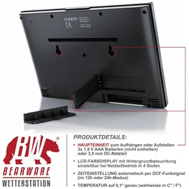 Bearware Wetterstation mit Außensensor & LCD Farbdisplay, Luftdruck mit Höhenkorrektur
