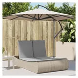 vidaXL Doppel-Sonnenliege mit Auflagen Beige Poly Rattan