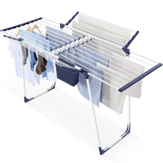 SYKIARIOL Wäscheständer, ausziehbarer Wäscheständer, faltbarer Flügelwäscheständer für den Innenbereich, 10 Clips mit Tasche, zusammenklappbarer platzsparender Wäscheständer für Kleidung, Weiß