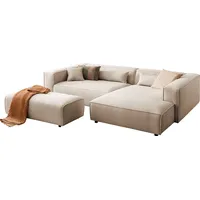 LeGer Home by Lena Gercke Polsterecke PIARA XXL, L-Form mit Schlaffunktion, Big-Sofa in Cord o. Leinenoptik, Hocker stellbar zum Schlafsofa (Krokodilverbinder), tiefe Sitzfläche beige|braun