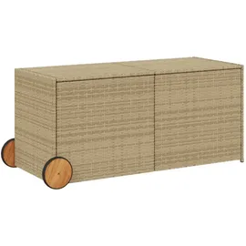 vidaXL Gartentruhe mit Rollen Beige 283L Poly Rattan