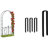 Relaxdays Rosenbogen mit Tür, Garten Rankhilfe Kletterpflanzen, 230 x 113,5 x 36,5 cm, grün & Erdanker 4 Stück, Befestigung Rosenbogen, U-Form, groß, XXL, HBT: 30 x 6,5 x 2,5 cm, schwarz