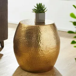 Kadima Design Beistelltisch `Enns`: Orientalisch, Hammerschlag-Struktur, Aluminium. Gold, 42x42x42 cm