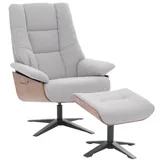 MCA Furniture MCA Relaxsessel + Hocker HWC-N57, Fernsehsessel Liegesessel, Bouclé Stoff Holz ~ grau
