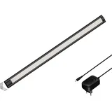 ledscom.de LED Unterbau-Leuchte SIRIS schwarz matt mit Netzteil, Eckmontage, flach, 50cm, 531lm, warm-weiß