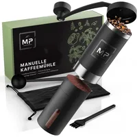 MP LIVING & LIFESTYLE Kaffeemühle Manuell mit Kegelmahlwerk aus Edelstahl, Kegelmahlwerk aus Edelstahl, 35 g Bohnenbehälter, Stufenlos einstellbar, leise, ideal für Reisen & Camping schwarz