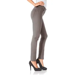 Röhrenhose HEINE, Damen, Gr. 18, Kurzgrößen, grau (taupe), 48% Baumwolle, 45% Polyester, 7% Elasthan, Miedereinsatz:15% Elasthan, 85% Polyamid, unifarben, lang, Hosen
