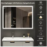 WDWRITTI Spiegelschrank LED Schwarz Alu-Schranktür Badezimmerspiegelschrank 80x60x13cm (Badschrank Schwarz mit Spiegel, 3Lichtmodi, Dimmbar, Memory, Anti-fog) Doppelseitiger Spiegel, Verstellbare Glasböden, mit Netzadapter, IP44 schwarz