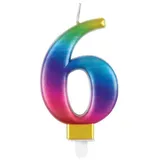Unique Party 19636 Metallische Geburtstagskerze - Zahl 6 - Regenbogen