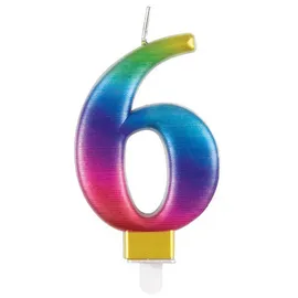 Unique Party 19636 Metallische Geburtstagskerze - Zahl 6 - Regenbogen