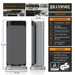 Brandson 2000W Keramik Heizlüfter, energiesparend, leise, Oszillationsfunktion 35°, Überhitzungsschutz, Automatische Abschaltung, Umkippschutz
