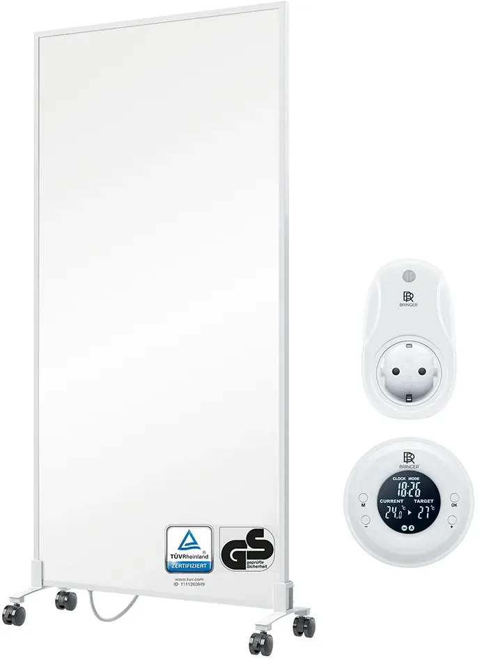 Bringer® Infrarotheizung Standgerät - 1200 (BRIH1200) / BRTF: Funk Thermostat und Fernbedienung / Weiß