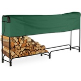 Relaxdays Kaminholzregal mit Abdeckung, für innen und außen, Brennholzregal aus Stahl, HBT: 122x250x30 cm, schwarz/grün