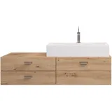trendteam smart living - Geo - Kommode - Eiche - Waschbeckenunterschrank mit 2 Schubladen, 1 Klappe und Waschbecken - (BxHxT) 140 x 50 x 53 cm - chromfarbene Metallgriffe
