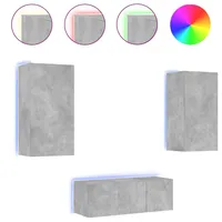 VidaXL 4-tlg. Wohnwand mit LED-Beleuchtung Betongrau Holzwerkstoff Modell 5