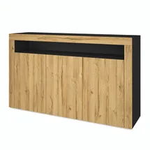 Vladon Sideboard 155 x 92 x 40 cm Schwarz matt / Eiche Natur