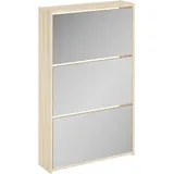 vidaXL Schuhschrank 63 x 102,5 x 17 cm mit 3 Fächern Spiegel Eiche-Optik / braun