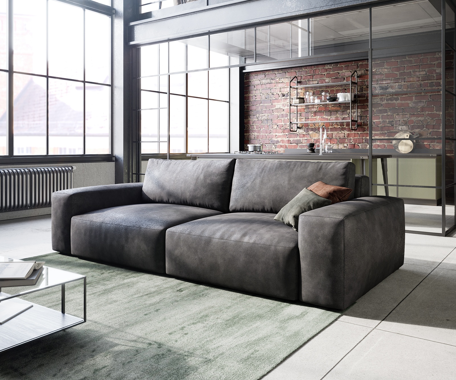 DELIFE Big sofa Lanzo L 260x110 cm Imitation cuir vintage anthracite, Grands canapés