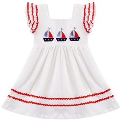 suebidou Midikleid Rüschenkleid für Mädchen Sommerkleid Kleid weiß ausgestellt Kontrastnähte 98cm
