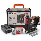 Worx WX843 NailForce Akku-Tacker für Nägel bis 15mm & Tackerklammer bis 14mm mit Akku und Ladegerät