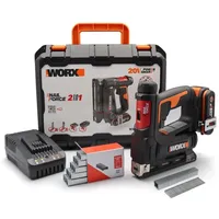 Worx WX843 NailForce Akku-Tacker für Nägel bis 15mm & Tackerklammer bis 14mm mit Akku und Ladegerät