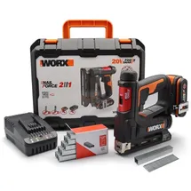 Worx WX843 NailForce Akku-Tacker für Nägel bis 15mm & Tackerklammer bis 14mm mit Akku und Ladegerät