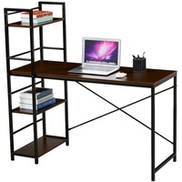 SVITA Schreibtisch COMBO2 (1-St., 1 Tisch mit Regal), Nussbaum-Optik, Vintage-Tischplatte, Metallgestell, Dunkelbraun braun