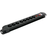 Perel Steckdosenleiste mit Überlastschutz, 8 Steckdosen Typ E, Kabel 1.5 m, 3G1.5, Innenbereich, Schwarz/Rot