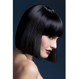 Smiffys Fever Kollektion, Lola Perücke, Schwarz, Abgerundeter Bob mit Pony, 30cm / 12in Halloween