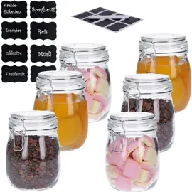 George's 6er Set Vorratsglas mit Bügelverschluss, inkl. 8 Kreidetafelsticker | runde Form (6 x830 ml)