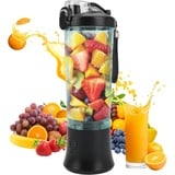 Tragbarer Smoothie Maker Mixer, 600ML Standmixer für Smoothies, Saft und Shakes, Portable Mini Blender mit 6 Edelstahlmesser, USB Persönlicher Obstmischmaschine, BPA-frei (Schwarz)