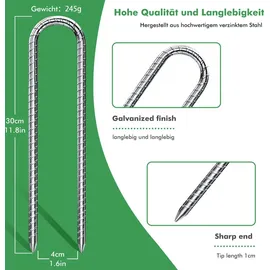 DN DENNOV 6× Bodenanker,30cm Bodenpfähle,Verzinkter Stahl Bodenanker Trampolin,Bewehrungsstab Zeltheringe,Garten Pfähle,Camping Zelt Heringe Silber U