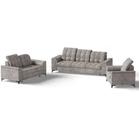 Beautysofa Polstergarnitur Snap, (mit Schlaffunktion, Bettkasten, verstellbare Kopfstützen, 3-Sitzer + 2-Sitzer + Sessel), stilvoll Polsterset mit schwarze Metallbeine aus Velvetstoff braun