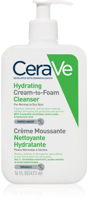 CeraVe Cleansers Hydrating Cream-to-Foam Cleanser schäumende Reinigungscreme für normale und trockene Haut 473 ml