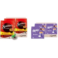 Senseo Pads Classic - Kaffee RA-zertifiziert - 5 Vorratspackungen x 32 Kaffeepads & Milka Kakao Pads, 40 Senseo kompatible Pads, 5er Pack, 5 x 8 Getränke, 560 g