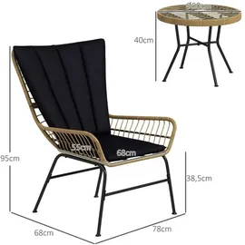 Okwish Gartenmöbel Set 3-tlg. Schwarz