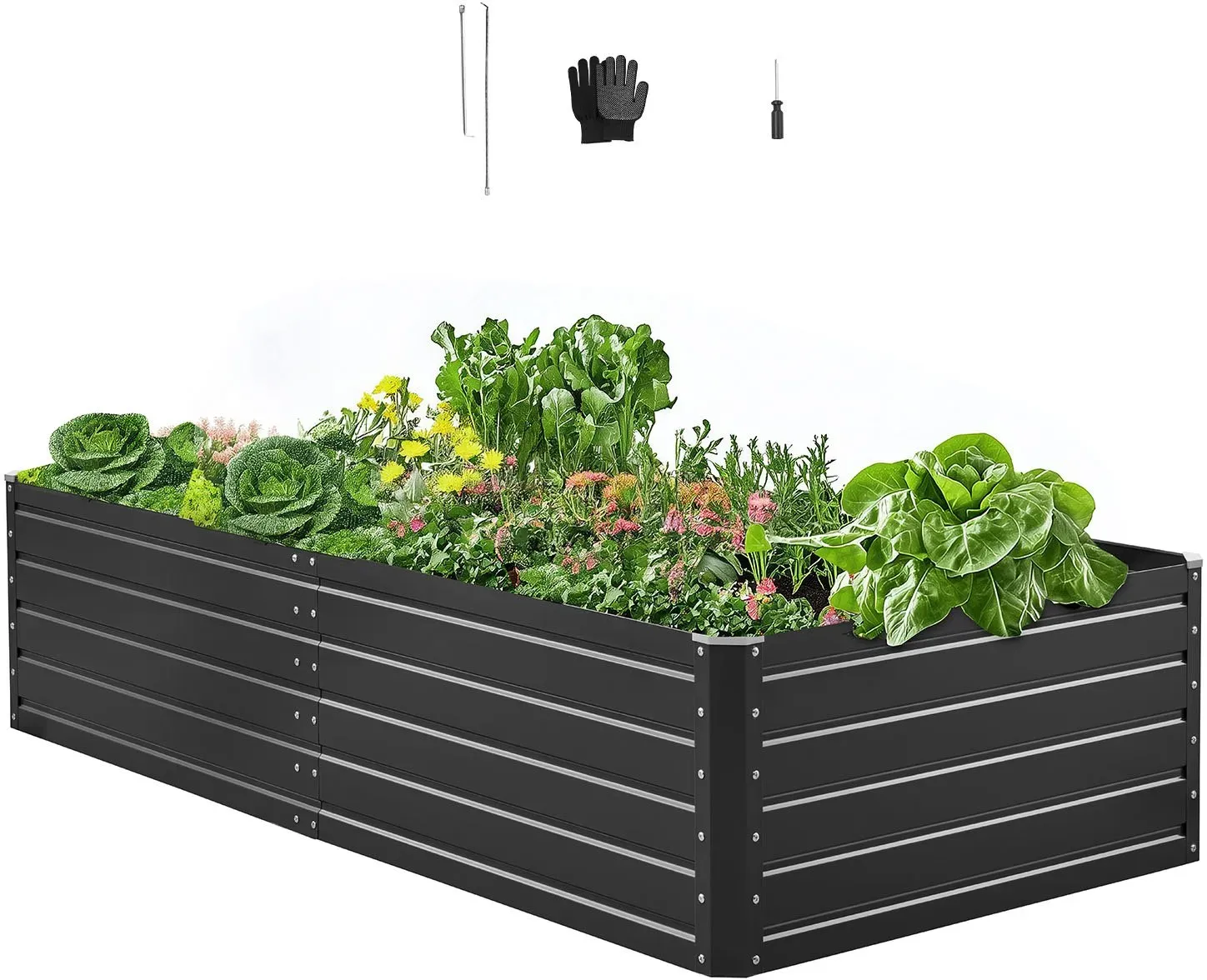 VEVOR Hochbeet Metall 2032x1016x470 mm, Pflanzbeet, Gemüsebeet, Pflanzkasten mit offenem Boden & abgerundeten Kanten, großes Blumenbeet, Kräuterbeet für Gemüse, Blumen, Kräuter & Sukkulenten