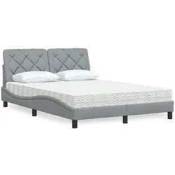 Bett mit Matratze – Hellgrau, 140x190 cm, Stoff – Komfort & modernes Design
