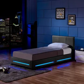 Home Deluxe - LED Bett ASTEROID - Dunkelgrau, 90 x 200 cm - inkl. Lattenrost I Polsterbett Design Bett inkl. Beleuchtung - Dunkelgrau